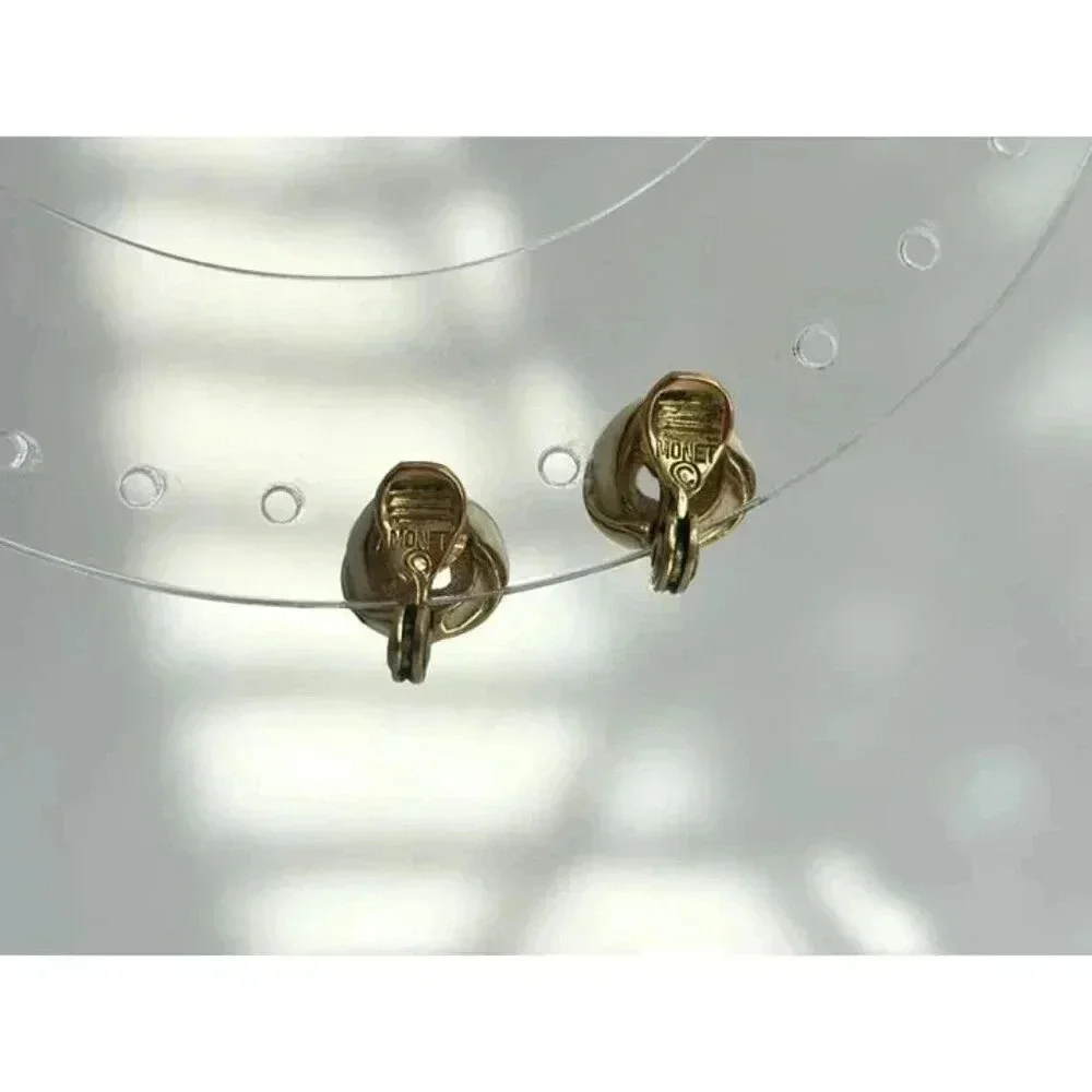 Vintage Ivory Enamel Braided Tiny Classy Monet Signed Clip On Stud Earrings - Picture 3 of 7